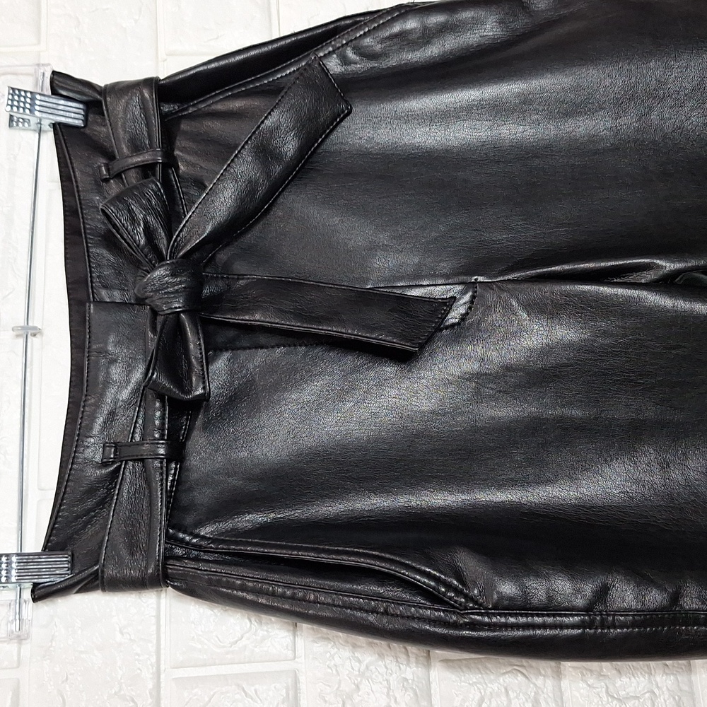 BABATON Aritzia Black Faux Leather Ankle Pants with Matching Belt